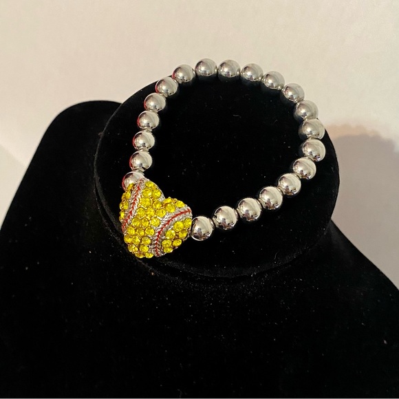 Silver Ball Bracelet w/Yellow Heart Shape Baseball ⚾️💛 - Picture 3 of 4